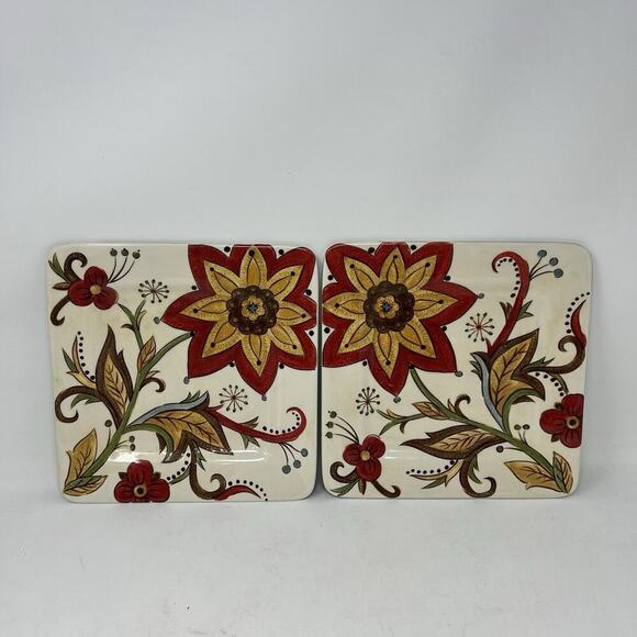 Pier 1 Imports Other - Pier 1 Imports Carynthum Square Salad Plate 8.75" Floral Set of 2 Earthenware ,